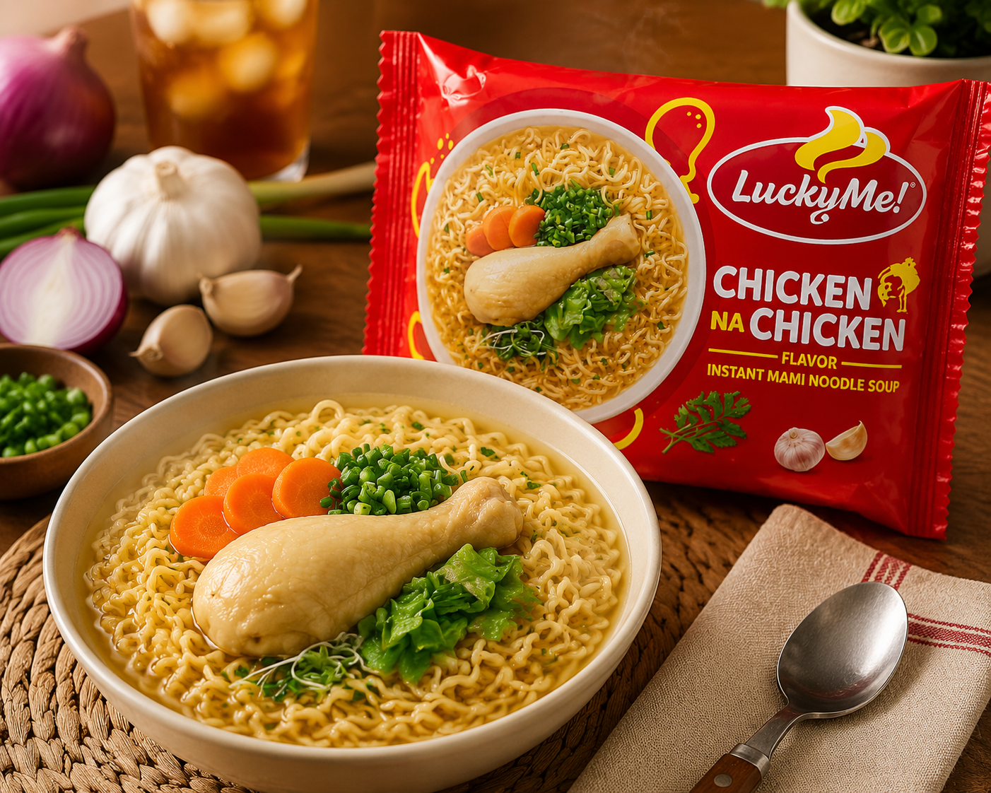 lucky me! chicken na chicken flavor instant mami noodle soup (2) lucky me! chicken na chicken flavor instant mami noodle soup (2)
