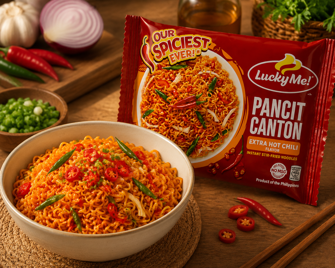 lucky me! pancit canton extra hot chili flavor (2) lucky me! pancit canton extra hot chili flavor (2)