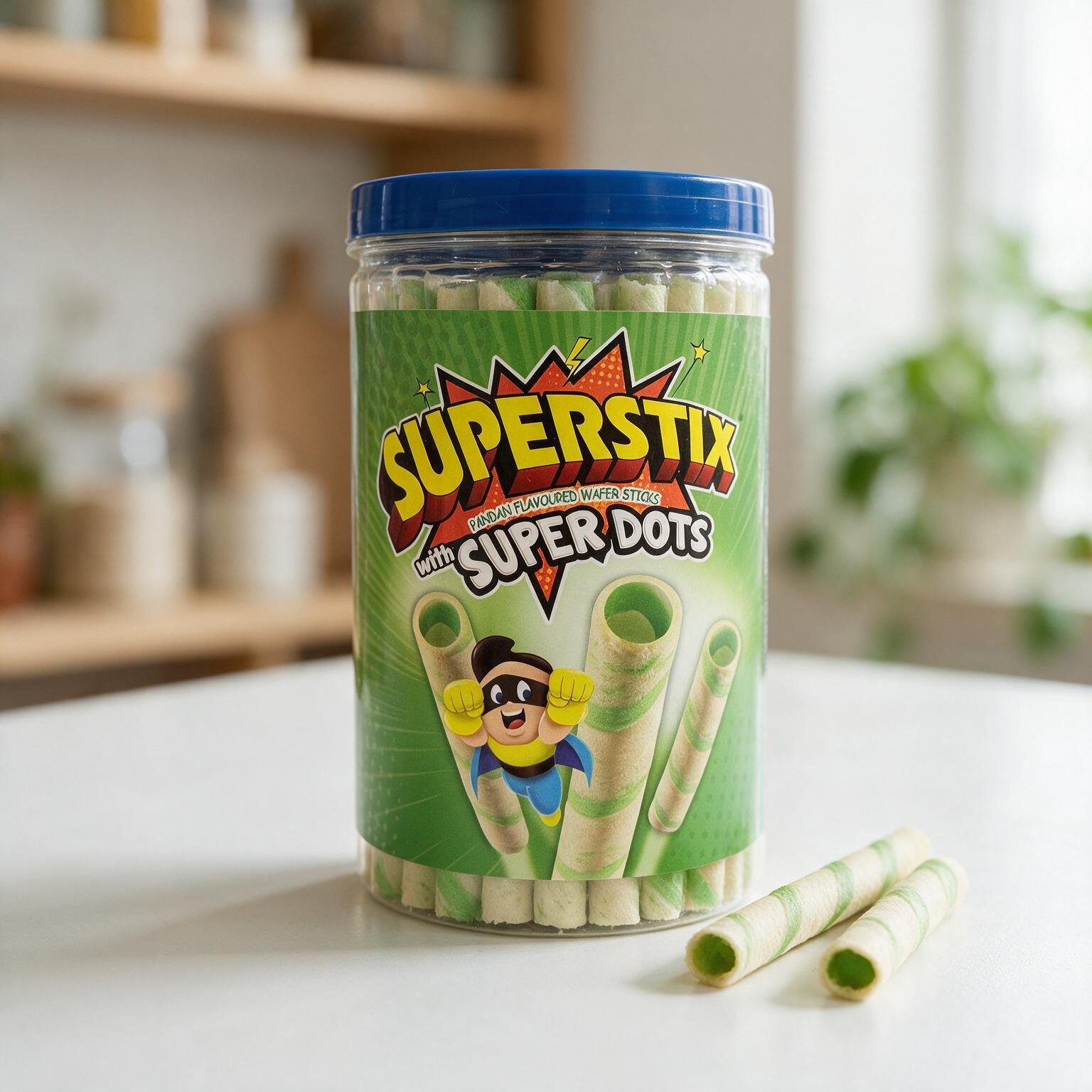 superstix pandan flavoured wafer sticks with super dots (2) superstix pandan flavoured wafer sticks with super dots (2)