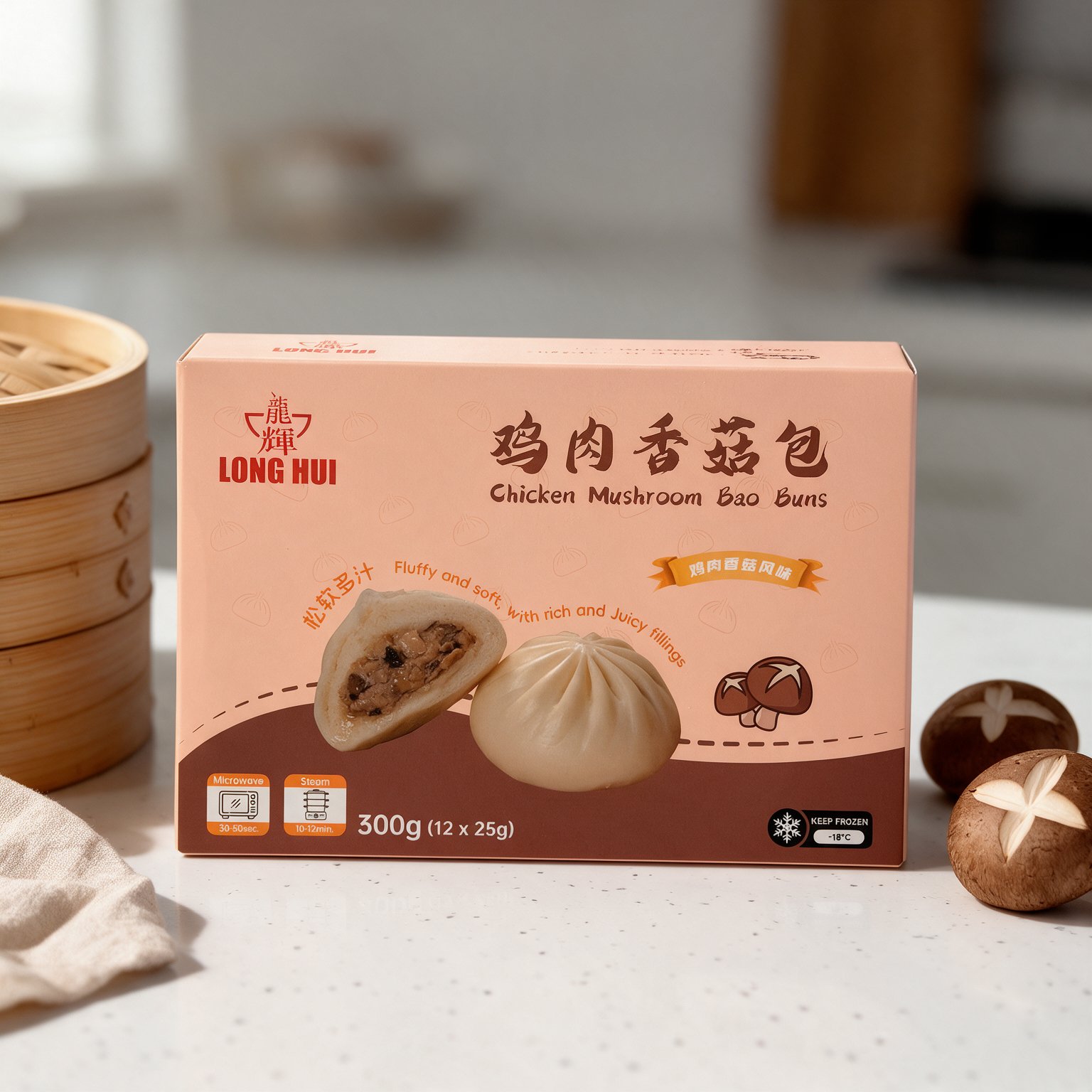 long hui chicken mushroom bao buns 300g (2) long hui chicken mushroom bao buns 300g (2)